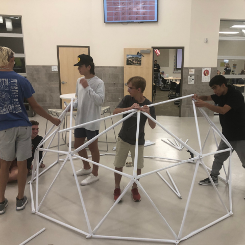 Advanced Learning Center students building a geodesic dome